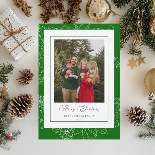 Forest Green Vintage Botanical Christmas Photo シーズンカード