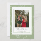 Forest Green Vintage Botanical Christmas Photo シーズンカード (正面)