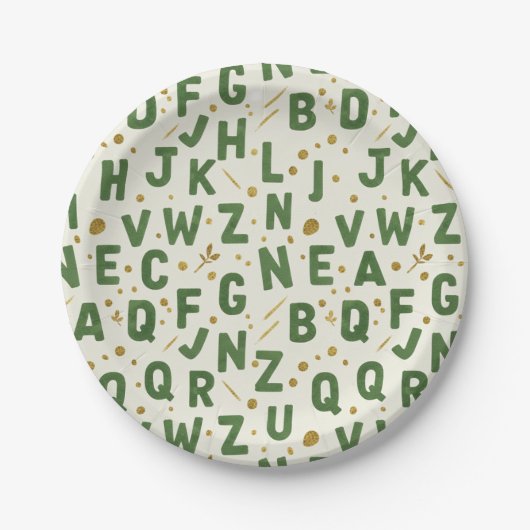 Forest Green Watercolor Alphabet ペーパープレート (正面)