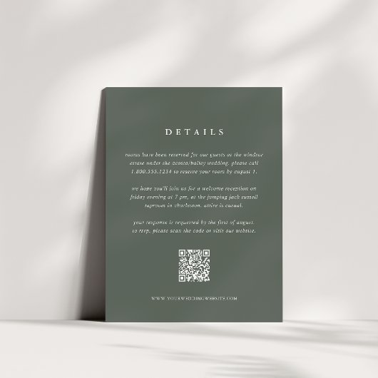 Forest Green Wedding Details Card with QR Code エンクロージャーカード