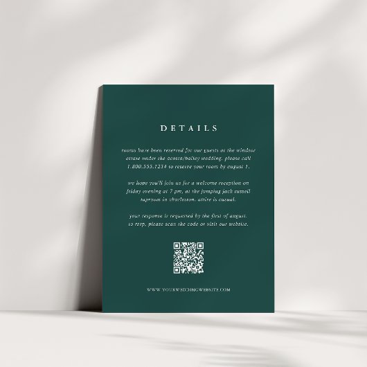 Forest Green Wedding Details Card with QR Code エンクロージャーカード