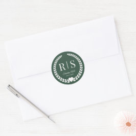 Forest Green Wedding Monogram Initials ラウンドシール