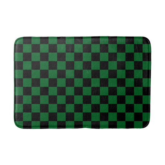 Forest Green with Black Square Pattern バスマット (正面)