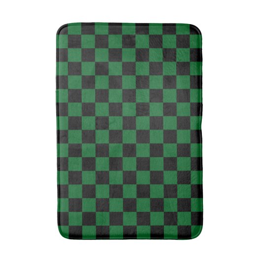 Forest Green with Black Square Pattern バスマット (正面縦)
