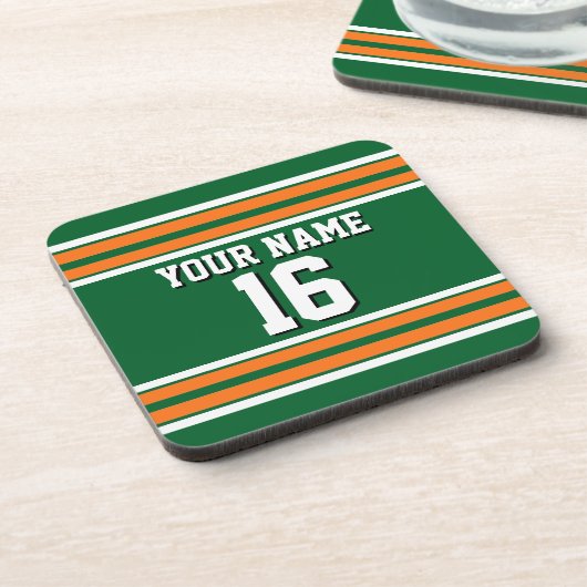 Forest Green with Orange White Stripes Team Jersey コースター (左側)