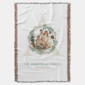 Forest Green Wreath Gold Monogram Photo Keepsake スローブランケット (正面縦)