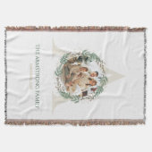 Forest Green Wreath Gold Monogram Photo Keepsake スローブランケット (正面)