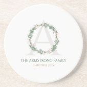 Forest Green Wreath Monogram Drinkware Accent Set コースター (正面)