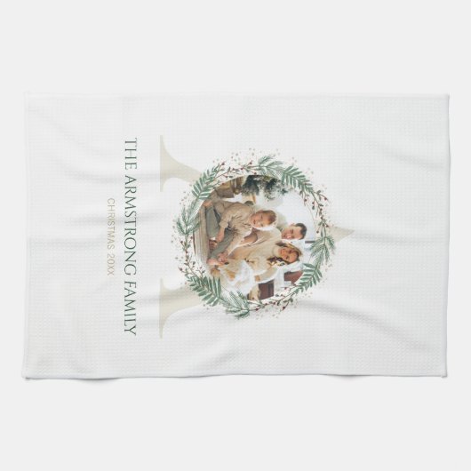 Forest Green Wreath Monogram Home Accent キッチンタオル (横)