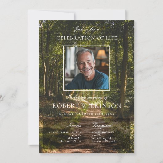 Forest greenery celebration of life Funeral Photo 招待状 (正面)