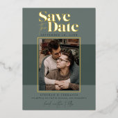 Forest Greensモダン写真Save The Date 箔招待状 (正面)