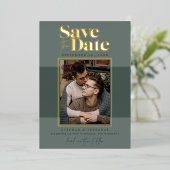 Forest Greensモダン写真Save The Date 箔招待状 (立ち正面)