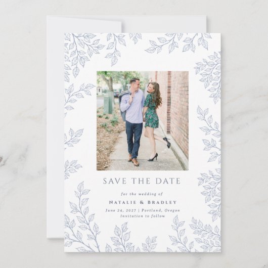 Forest Grove Dusty Blue Photo Save the Date 招待状 (正面)