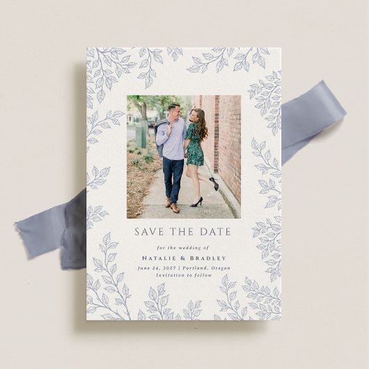 Forest Grove Dusty Blue Photo Save the Date 招待状