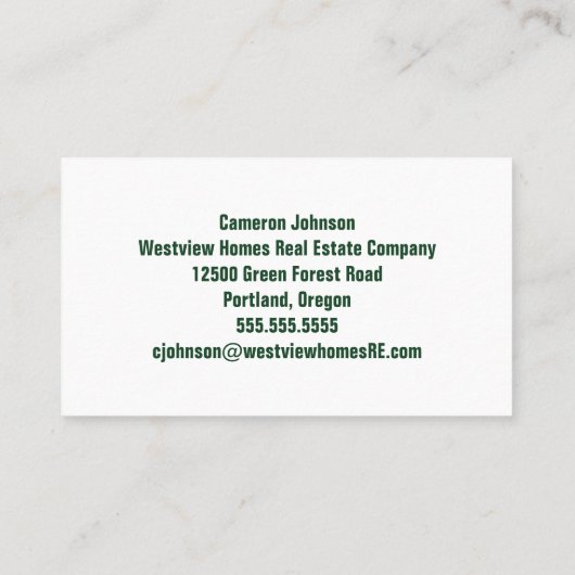 Forest Home Real Estate Company Custom Realtor 名刺 (裏面)