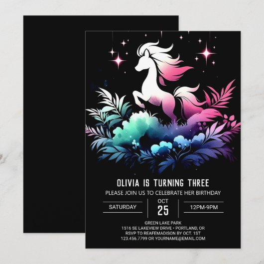 Forest Horse Birthday  招待状 (正面/裏面)