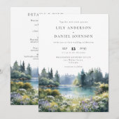 Forest Lakeside Floral All In One Wedding 招待状 (正面/裏面)