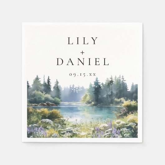 Forest Lakeside Wildflower Floral Wedding スタンダードカクテルナプキン (正面)