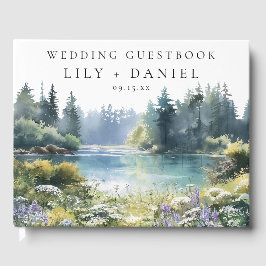 Forest Lakeside Wildflowers Floral Wedding ゲストブック