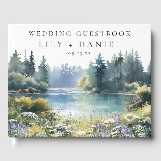 Forest Lakeside Wildflowers Floral Wedding ゲストブック (正面)