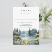 Forest Lakeside Wildflowers Floral Wedding 出欠カード (スタンド正面)