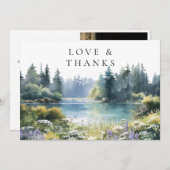 Forest Lakeside Wildflowers Floral Wedding Photo サンキューカード (正面/裏面)