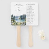 Forest Lakeside Wildflowers Floral Wedding Program ハンドファン (正面&裏面)