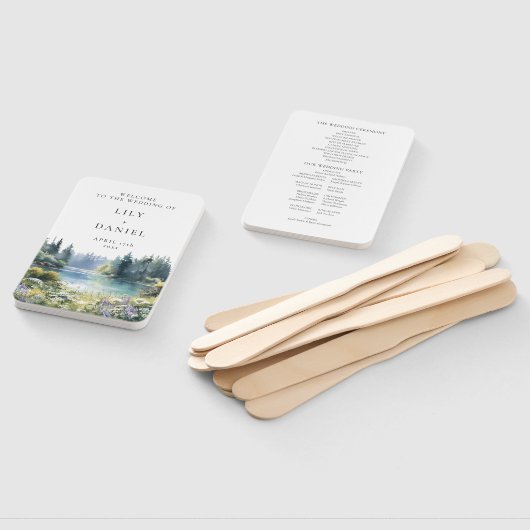 Forest Lakeside Wildflowers Floral Wedding Program ハンドファン (組立なし)