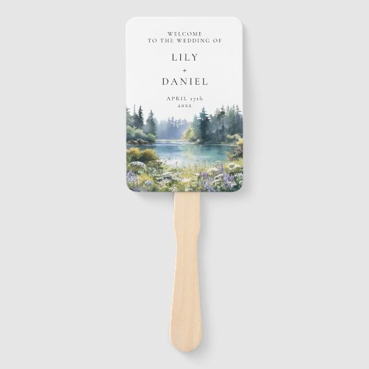 Forest Lakeside Wildflowers Floral Wedding Program ハンドファン (正面)