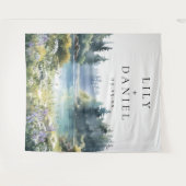 Forest Lakeside Wildflowers Wedding Photo Backdrop タペストリー (正面(横))