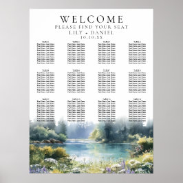 Forest Lakeside Wildflowers Wedding Seating Chart ポスター