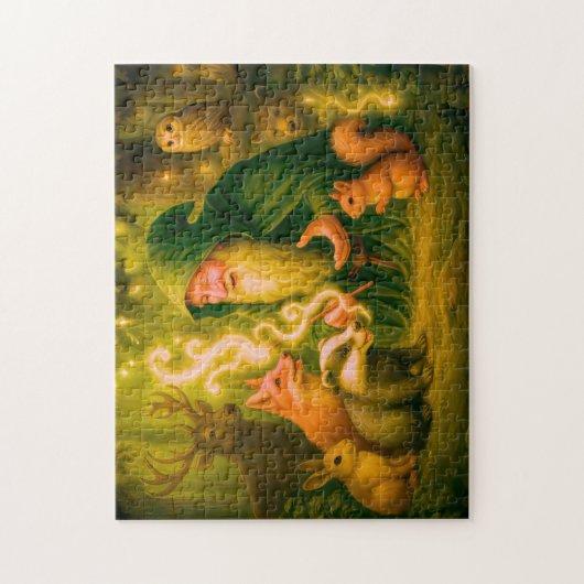 Forest mage speaking to animals in oil ジグソーパズル (縦)