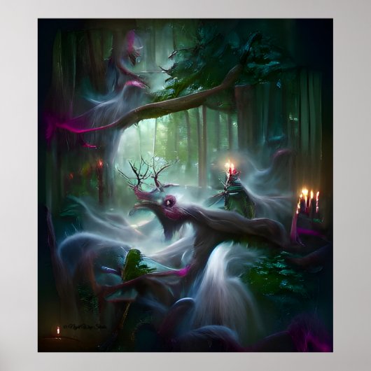 Forest Magic Digital Art Poster Print ポスター (正面)