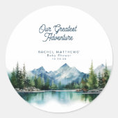 Forest Mountain Rustic Adventure Baby Shower  ラウンドシール (正面)