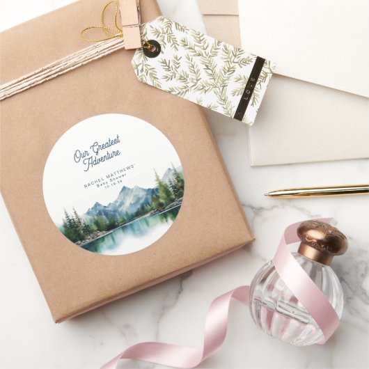 Forest Mountain Rustic Adventure Baby Shower  ラウンドシール (ギフト)