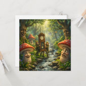 Forest mushroom and gnome clock birthday card カード (正面/裏面インサイチュ)