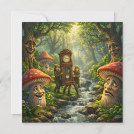 Forest mushroom and gnome clock birthday card カード