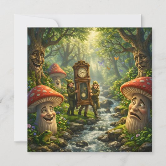 Forest mushroom and gnome clock birthday card カード (正面)