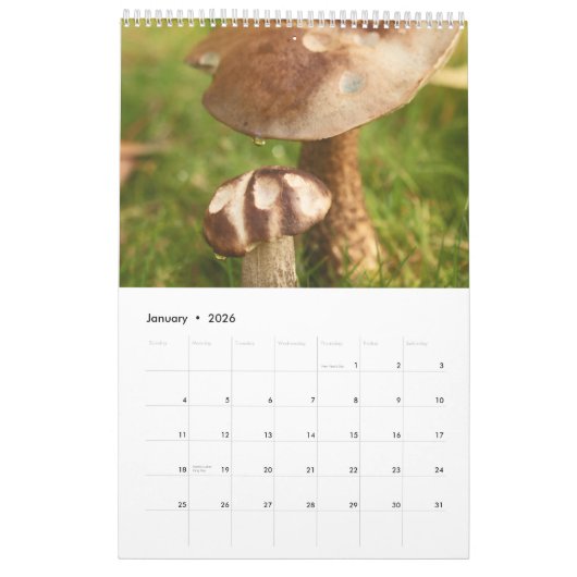Forest Mushrooms Calendar カレンダー (1月 2026)