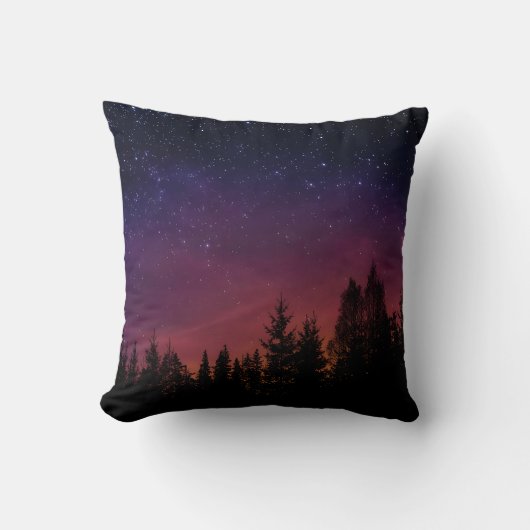 Forest Night Sky Nature with Starry Woodland Scene クッション (正面)