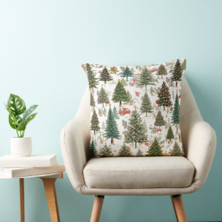 Forest of Christmas Trees with Ornaments Pillow クッション