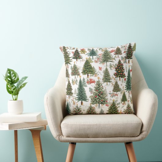 Forest of Christmas Trees with Ornaments Pillow クッション (椅子)