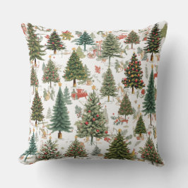 Forest of Christmas Trees with Ornaments Pillow クッション