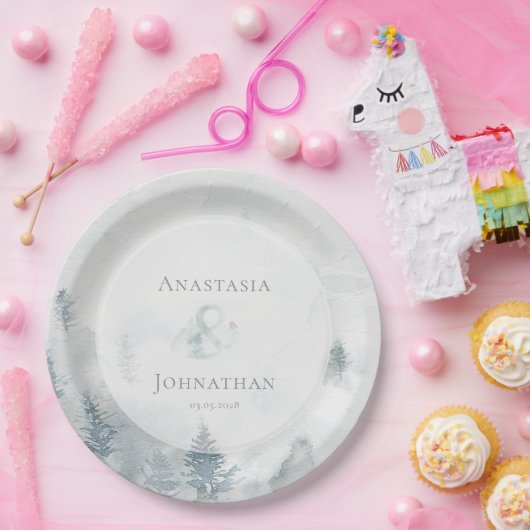 Forest Pine Tree Rustic Watercolor  ペーパープレート (パーティー)