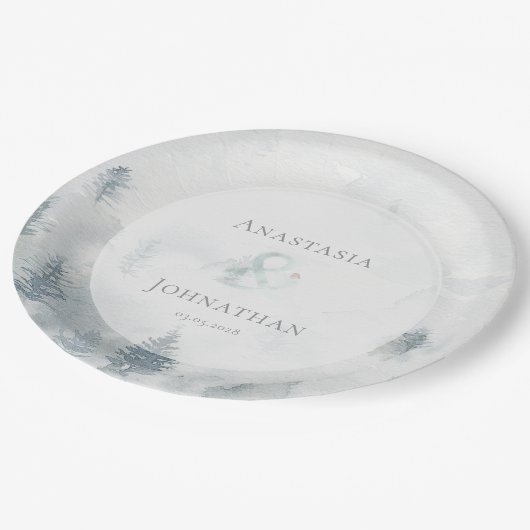 Forest Pine Tree Rustic Watercolor  ペーパープレート (アングル)