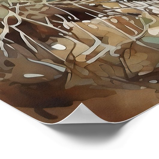 Forest River Watercolor Painting  ポスター (角)