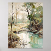 Forest River Watercolor Painting  ポスター (正面)
