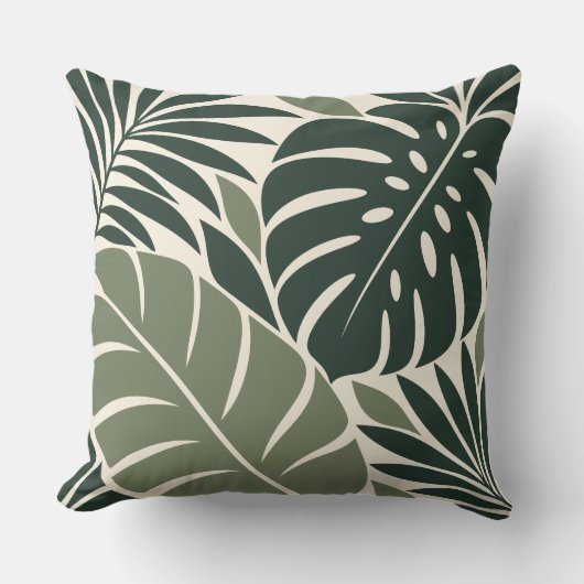 Forest Sage Tropical Leaf Silhouette クッション (正面)