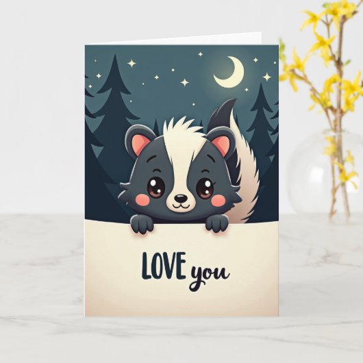 Forest Skunk Love You Moon Card カード (黄色い花)