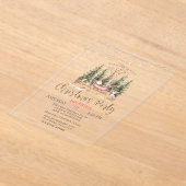 Forest, Sleigh, Lights Gold Christmas Company アクリル招待状 (レイダウン)